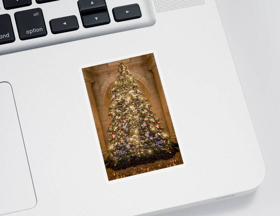 New York Public Library Sticker featuring the photograph Astor Hall NYPL Christmas Tree by Susan Candelario