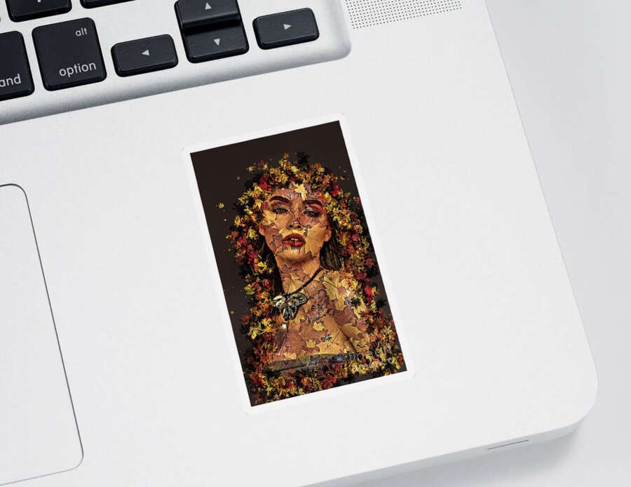 Young Woman Sticker featuring the digital art Autumn Spirit by Kathy Kelly