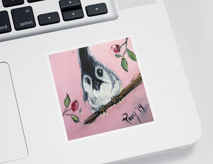 Titmouse Sticker featuring the painting Baby Tufted Tit Mouse by Roxy Rich