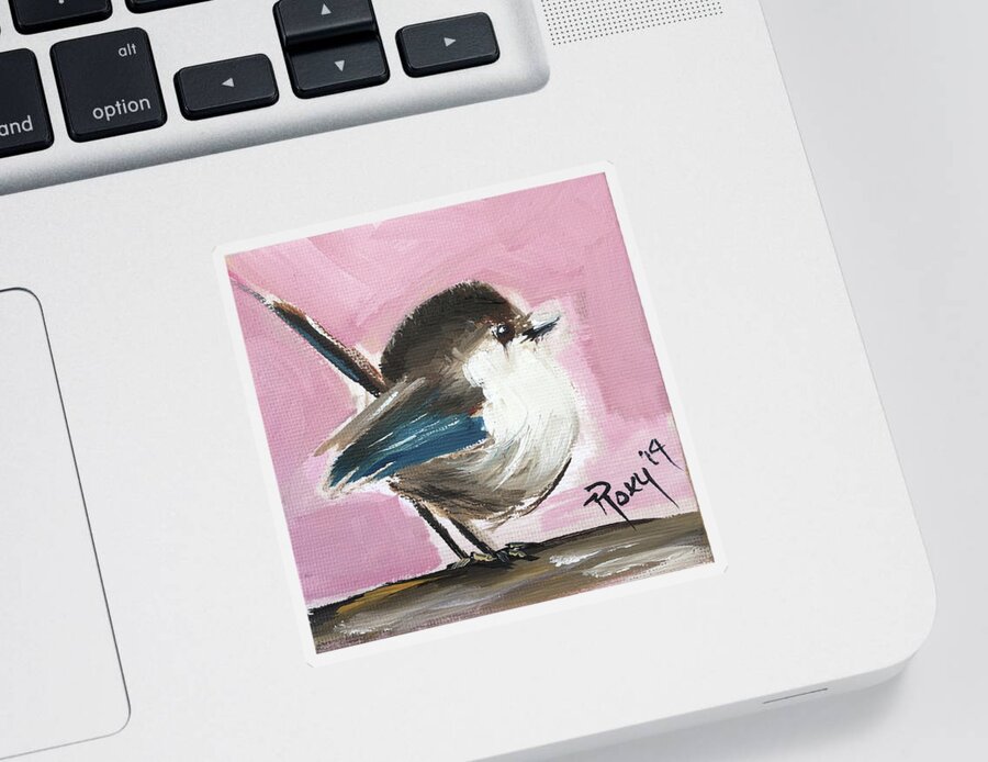 Wren Sticker featuring the painting Baby Wren by Roxy Rich