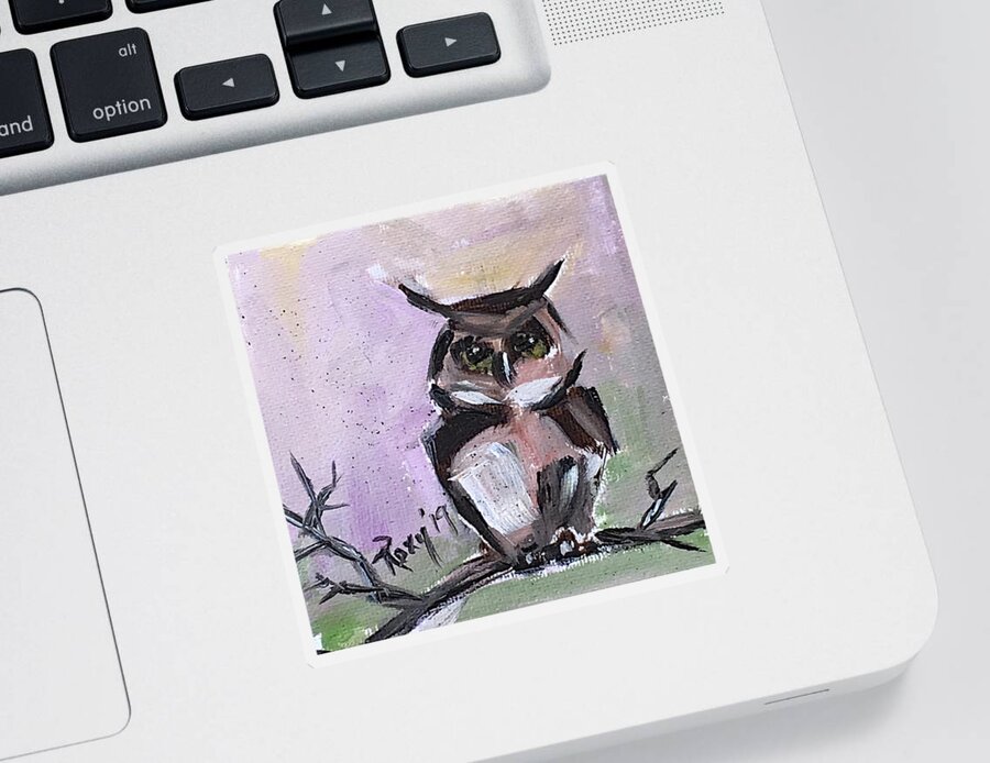 Owl Sticker featuring the painting Barn Owl on a Branch by Roxy Rich
