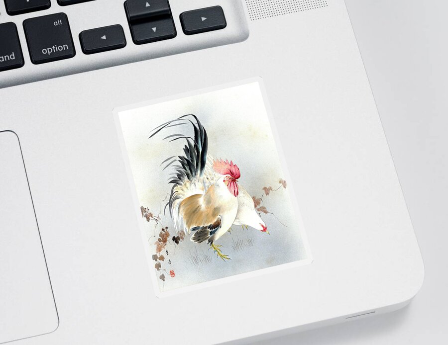 Hotei Sticker featuring the painting Barnyard Fowl by Hotei
