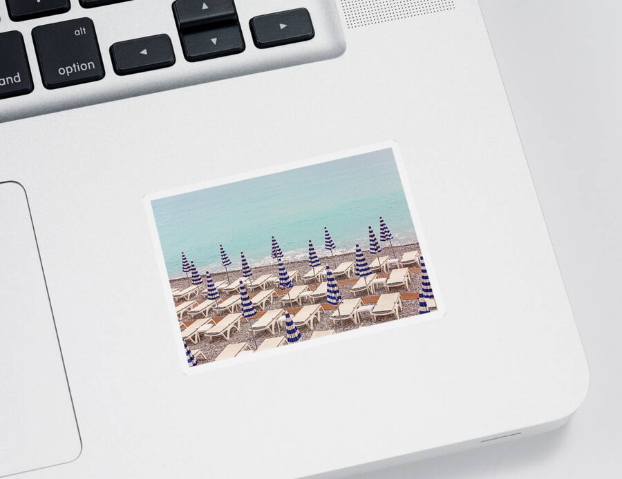 Beach Umbrellas In Nice Sticker featuring the photograph Beach Umbrellas in Nice by Melanie Alexandra Price