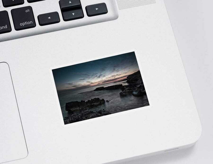 Seascape Sticker featuring the photograph Beautiful dramatic Sunset on a rocky coastline by Michalakis Ppalis