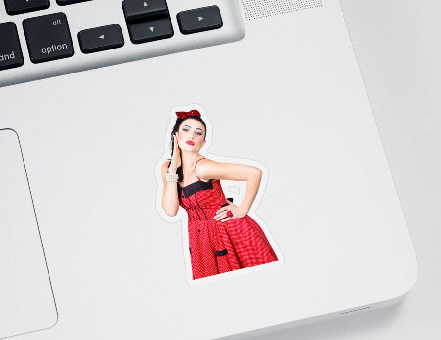 Makeup Sticker featuring the photograph Beautiful young pin-up woman in retro fashion by Jorgo Photography