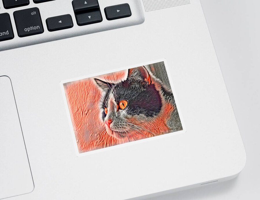 Tuxedo Cat Sticker featuring the digital art Big Head Tuxedo Cat Orange Eyes by Don Northup