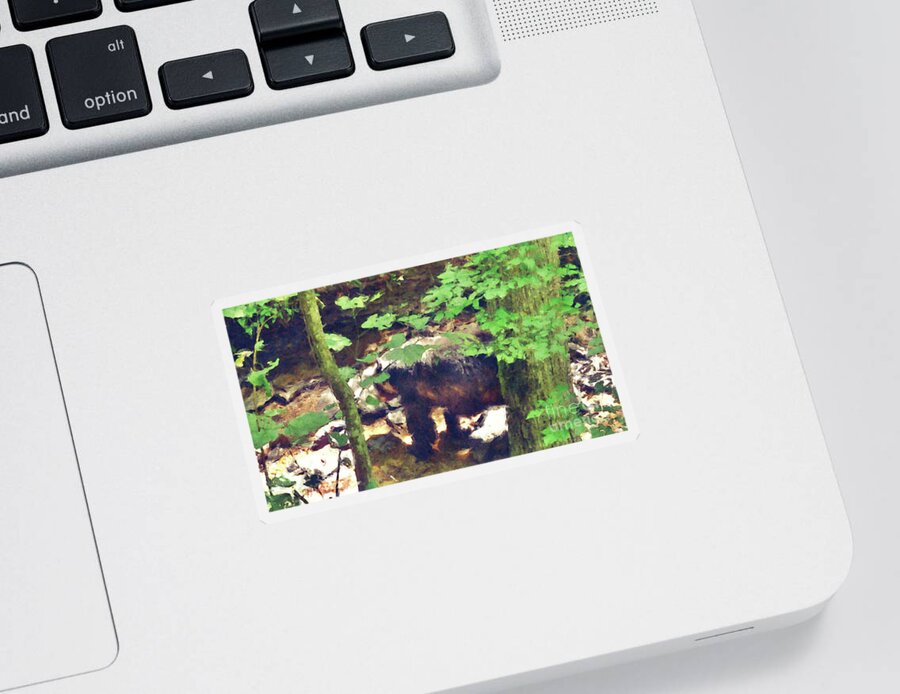 Bear Sticker featuring the digital art Black Bear In Woods by Phil Perkins