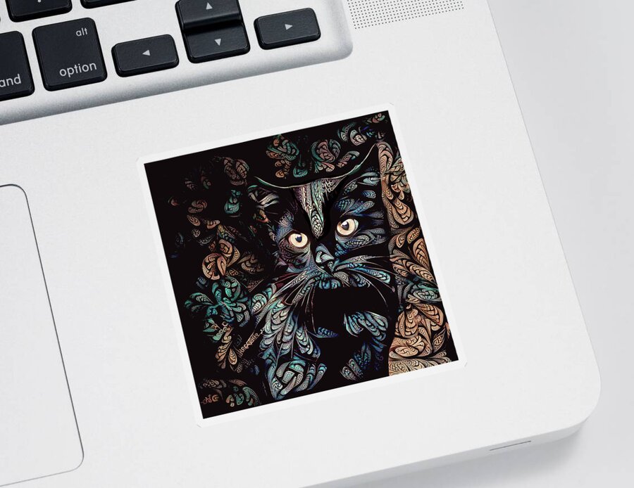 Black Cat Sticker featuring the digital art Black Cat by Peggy Collins