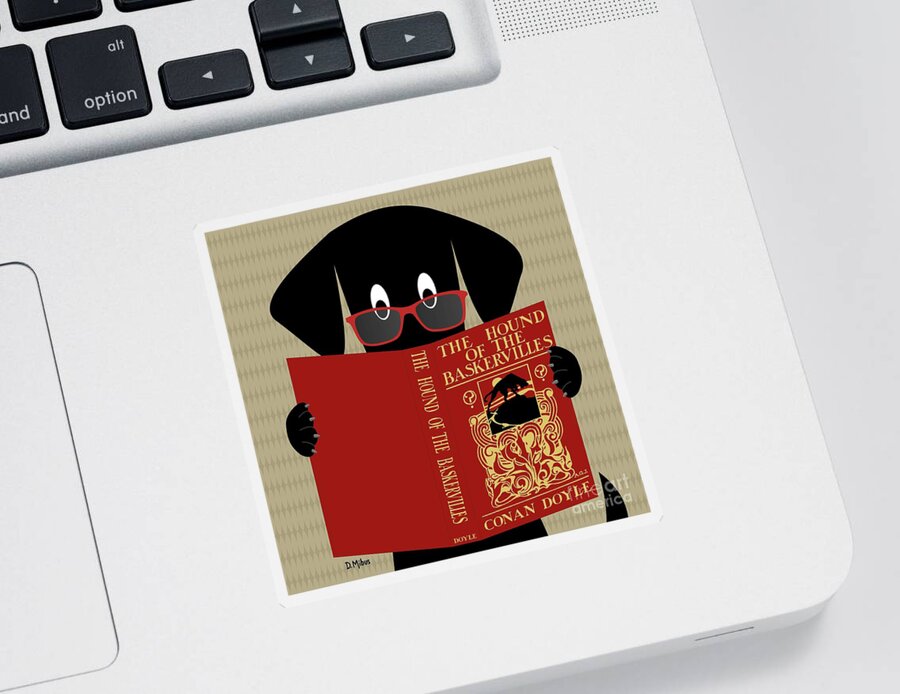Mid Century Modern Sticker featuring the digital art Black Dog Reading by Donna Mibus