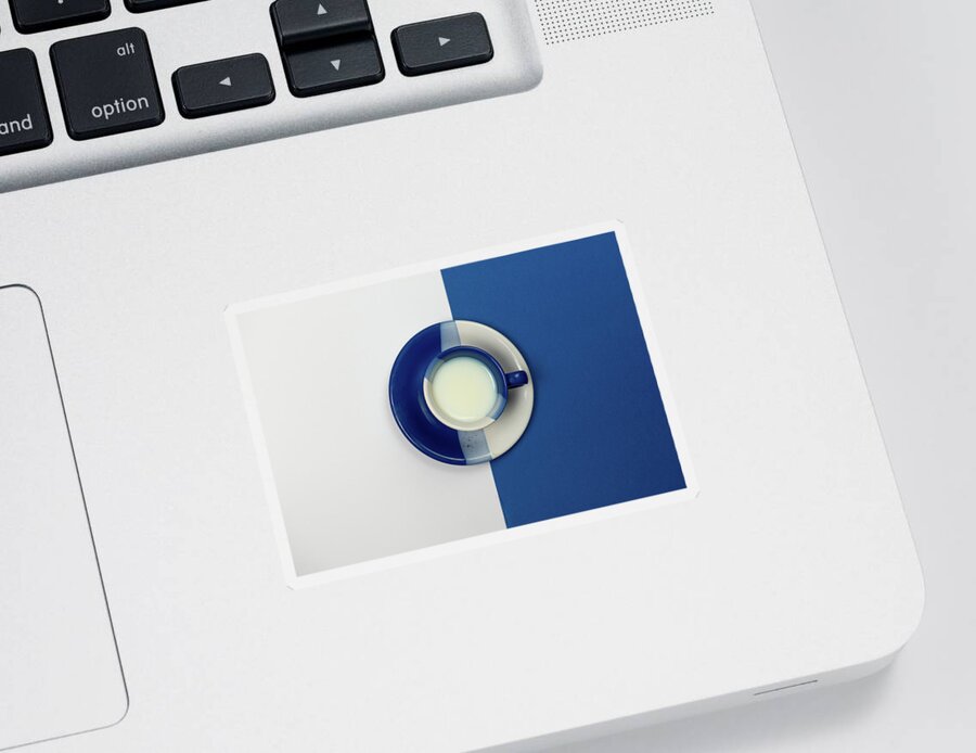 Coffee Sticker featuring the photograph Blue and White coffee mug with fresh milk by Michalakis Ppalis