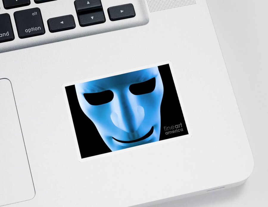 Mask Sticker featuring the photograph Blue face artificial intelligence robot by Simon Bratt