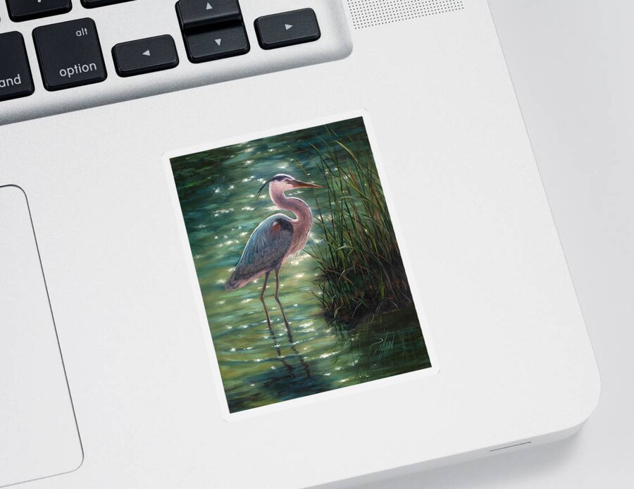 Blue Heron Sticker featuring the painting Blue Heron by Lynne Pittard