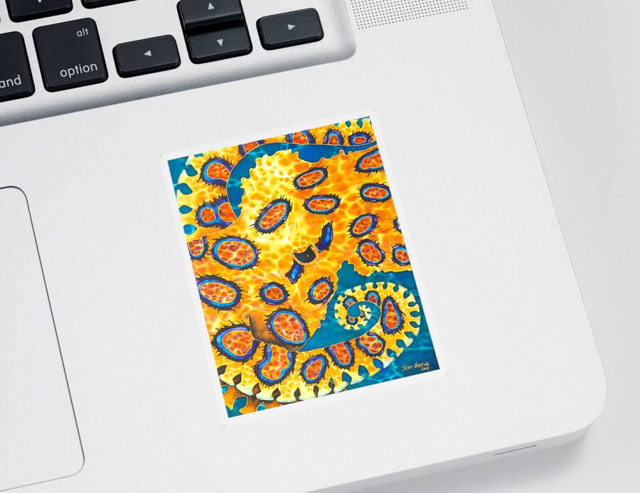 Blue Ringed Octopus Sticker featuring the painting Blue Ringed Octopus by Daniel Jean-Baptiste