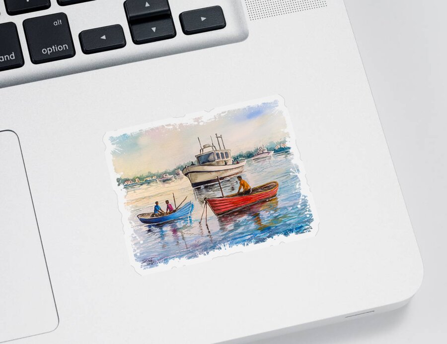 Kenya Art Sticker featuring the painting Boats on a Lake by Anthony Mwangi