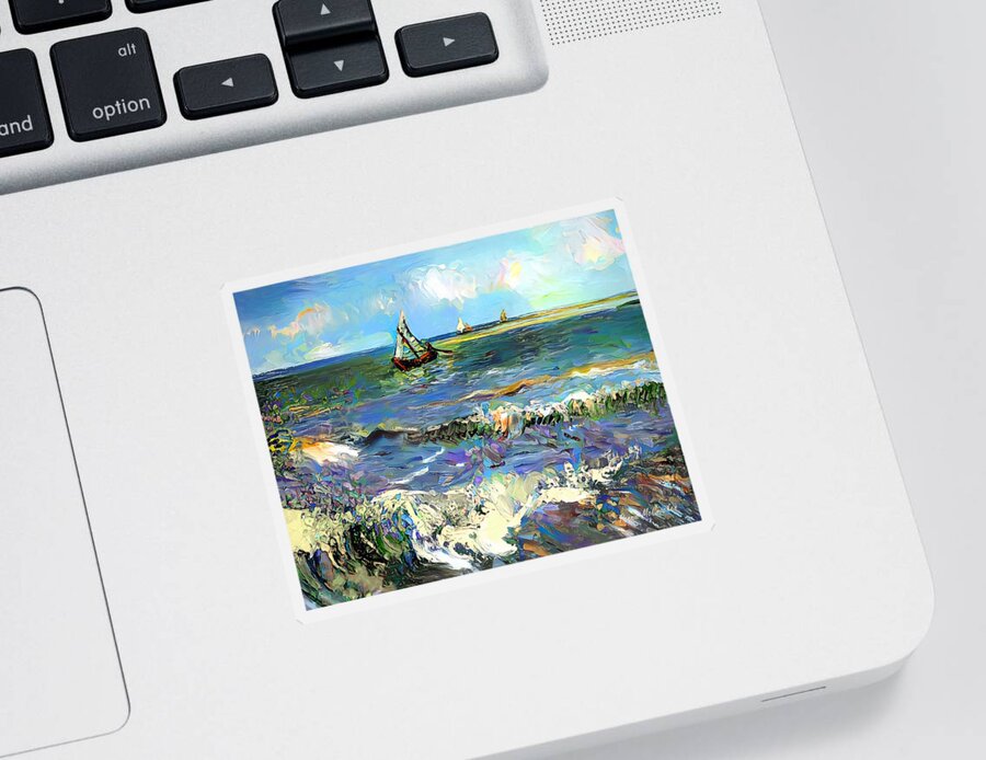 Boats Sticker featuring the digital art Boats on the Sea by Pennie McCracken