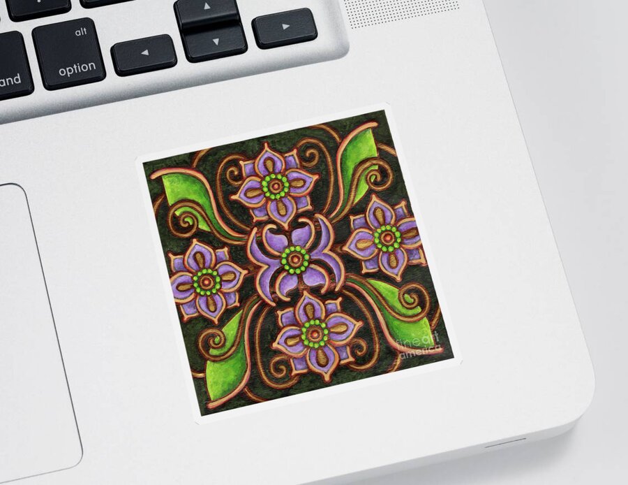Ornamental Sticker featuring the painting Botanical Mandala 6 by Amy E Fraser