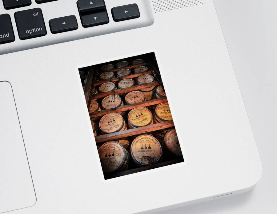 Bourbon Sticker featuring the photograph Bourbon Barrels in the Rick by Susan Rissi Tregoning