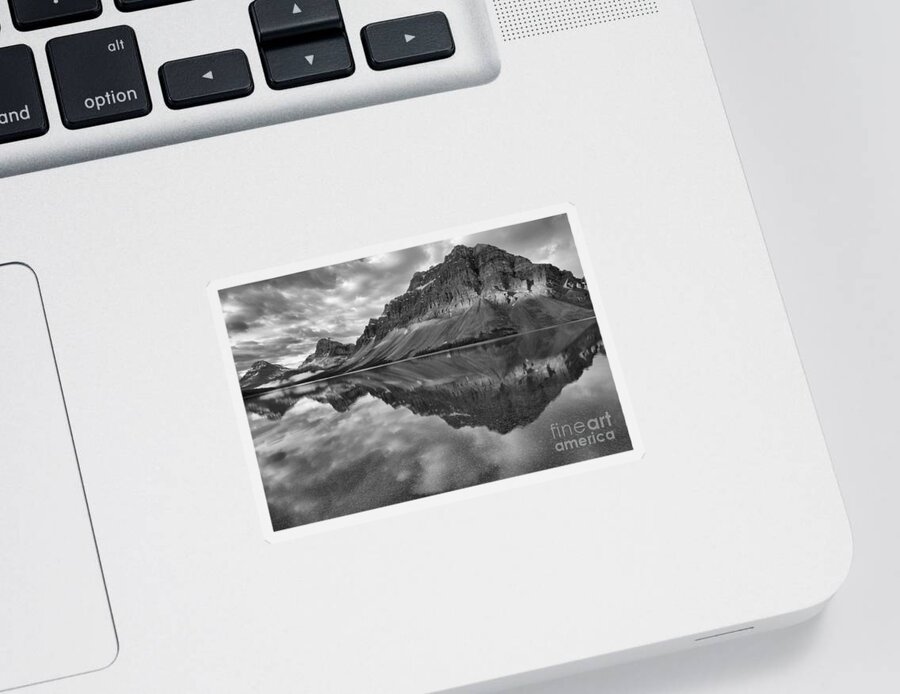 Bow Sticker featuring the photograph Bow Lake Stormy Summer Sunrise Reflections Black And White by Adam Jewell
