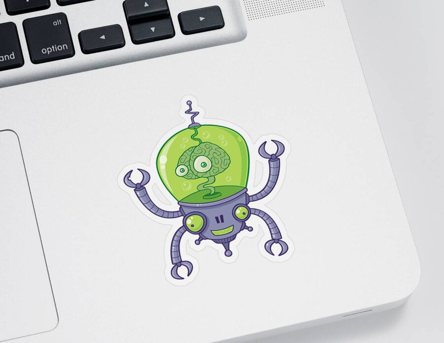 Green Sticker featuring the digital art Brainbot Robot with Brain by John Schwegel