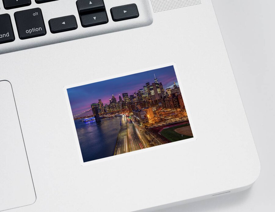 Nyc Skyline Sticker featuring the photograph Brooklyn Bridge and Manhattan Skyline by Susan Candelario
