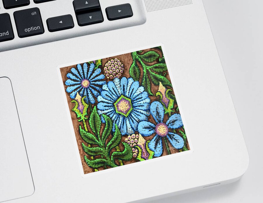 Flower Sticker featuring the painting Brown and Blue Floral 1 by Amy E Fraser