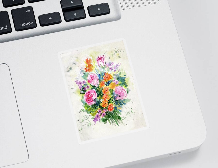 Flowers Sticker featuring the painting Bunch of flowers by Asha Sudhaker Shenoy