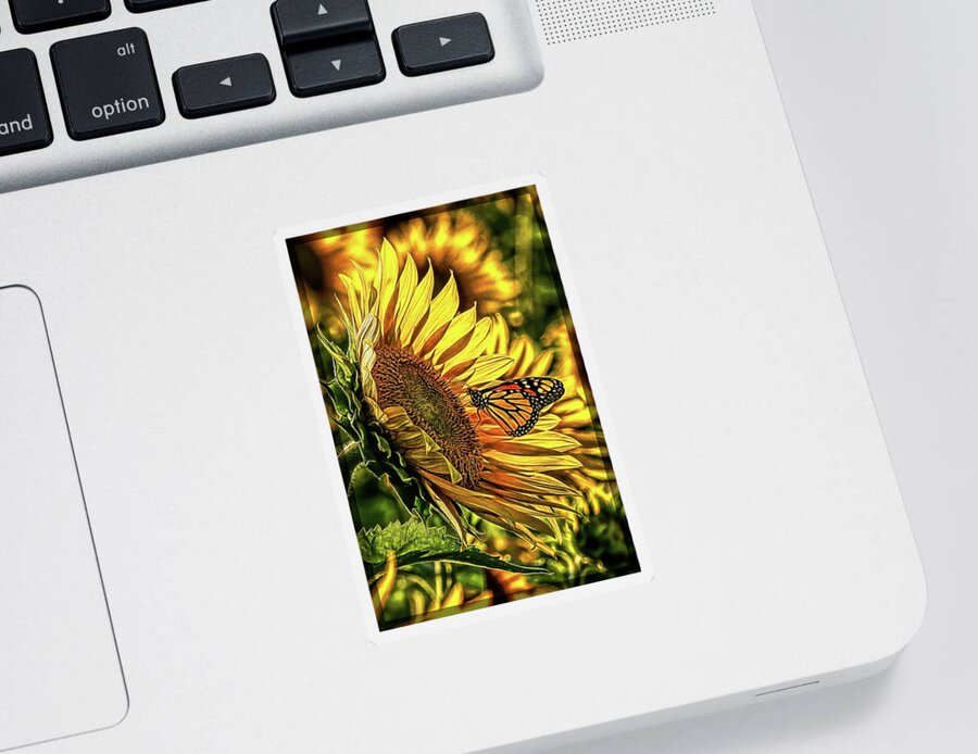 Marias Field Of Hope Sticker featuring the digital art Butterfly and Sunflower at Maria's Field of Hope by Mark Madere