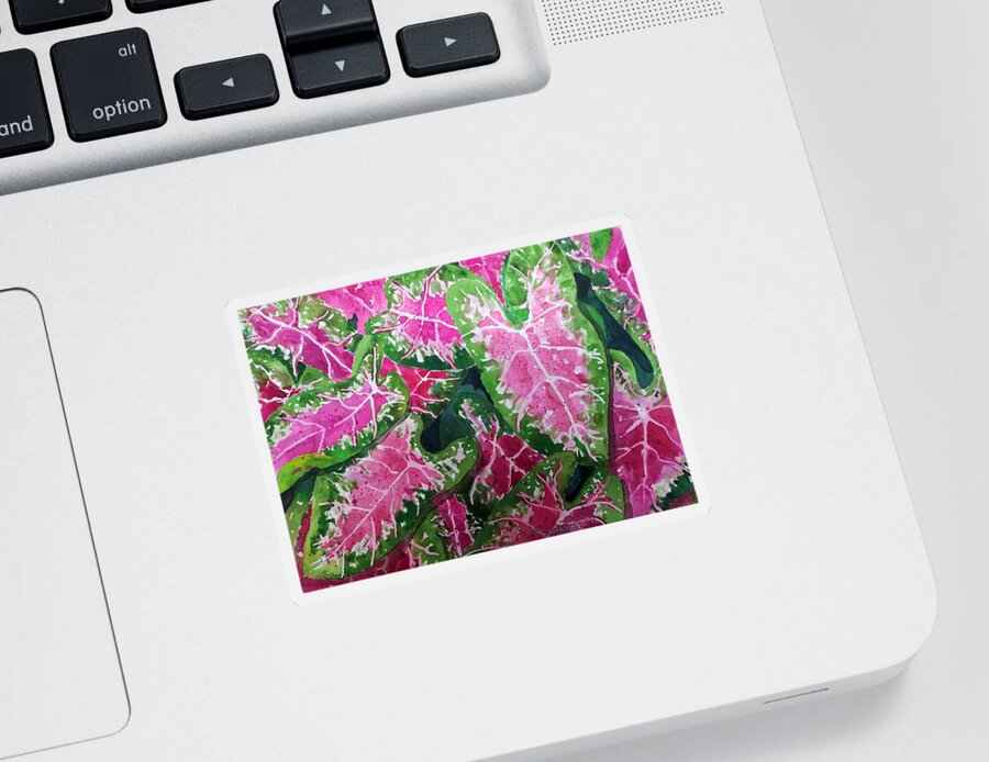 Caladiums Sticker featuring the painting Caladiums in Abundance by Ann Frederick