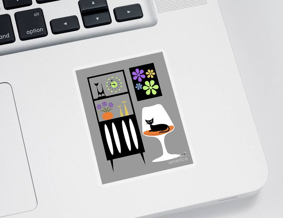 Retro Sticker featuring the digital art Cat in Gray Room by Donna Mibus