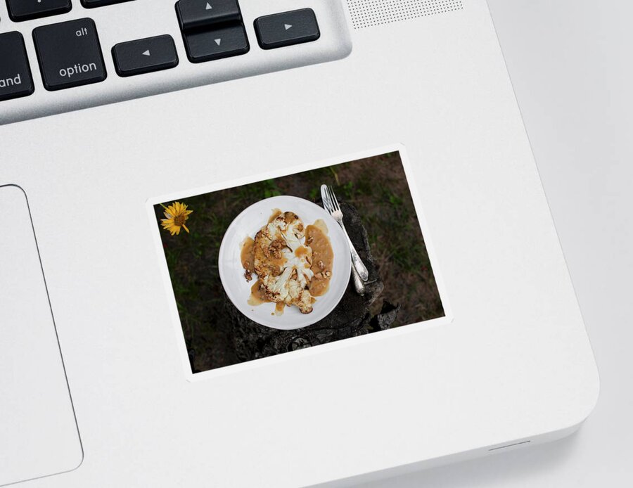 Ip_11424429 Sticker featuring the photograph Cauliflower Steak With A Honey Mustard Sauce And Walnuts by Kachel Katarzyna