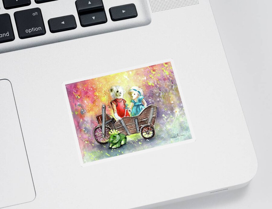 Teddy Sticker featuring the painting Charlie Bears King Of The Fairies And Thumbelina by Miki De Goodaboom