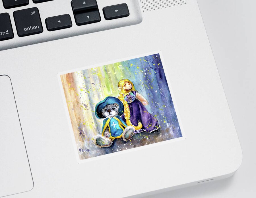Teddy Sticker featuring the painting Charlie Bears Faux Pas And Princess by Miki De Goodaboom