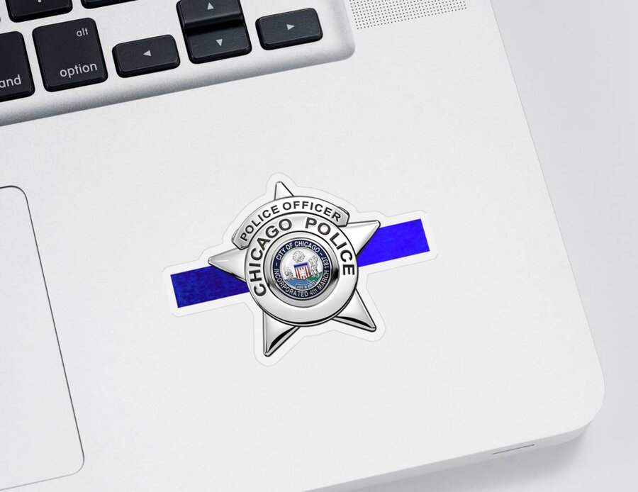  ‘law Enforcement Insignia & Heraldry’ Collection By Serge Averbukh Sticker featuring the digital art Chicago Police Department Badge - C P D  Police Officer Star over The Thin Blue Line by Serge Averbukh