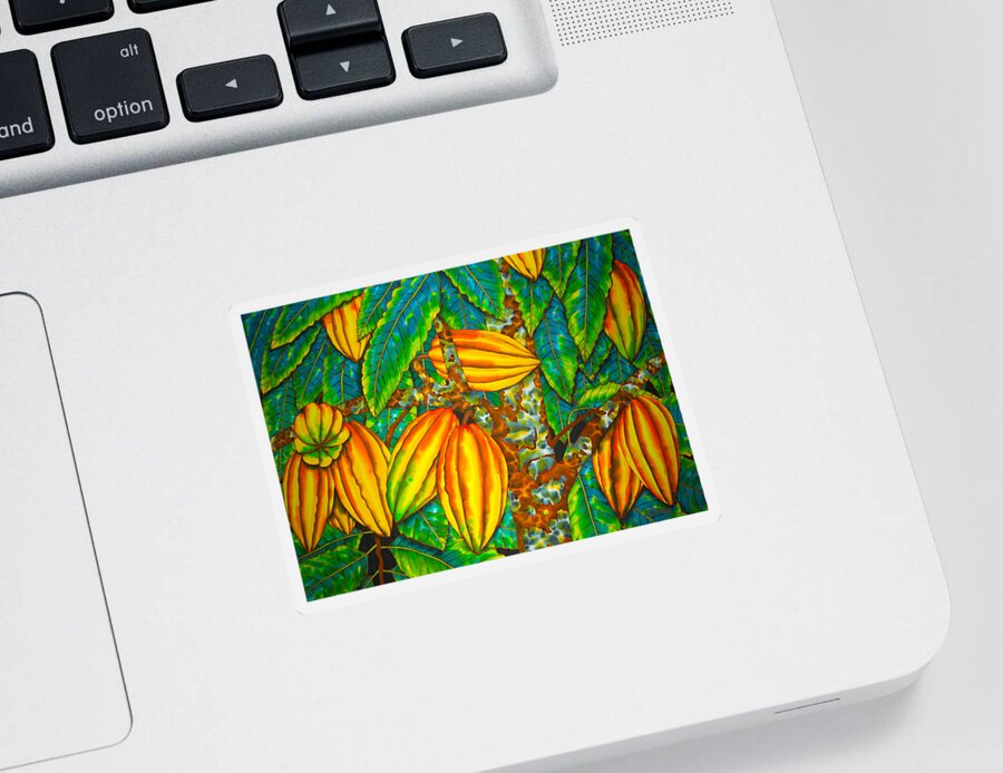 Cacao Pod Sticker featuring the painting Chocolat St. Lucia by Daniel Jean-Baptiste