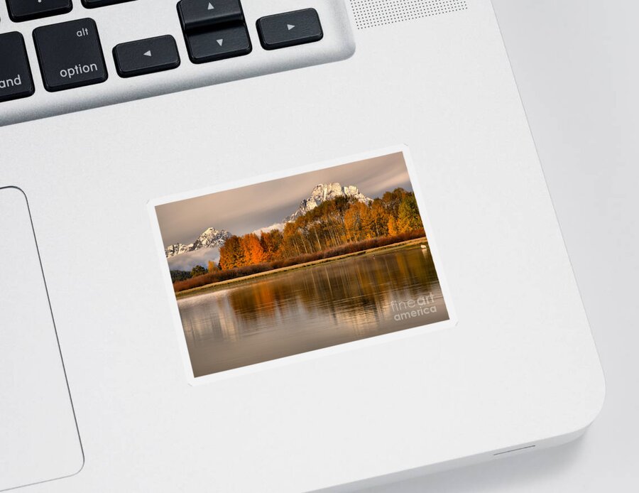 Oxbow Bend Sticker featuring the photograph Cloud Over Fall Foliage At Oxbow Bend by Adam Jewell