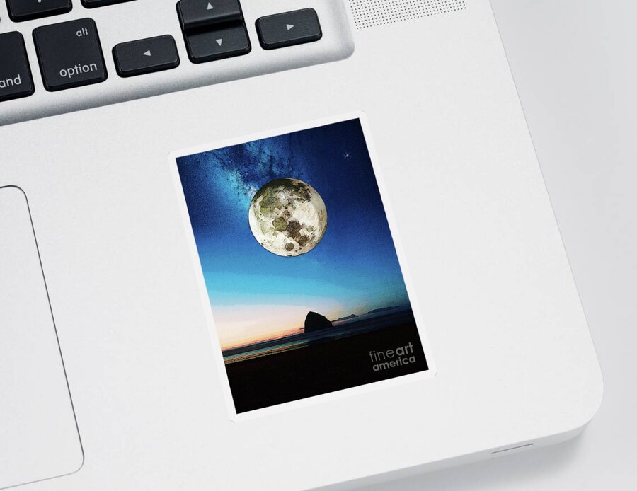 Moon Sticker featuring the digital art Coastal Moon by Phil Perkins