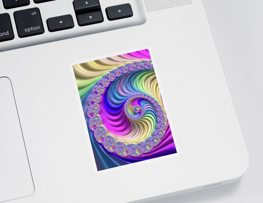 Spiral Sticker featuring the digital art Colorful Fractal Spiral with stripes by Matthias Hauser
