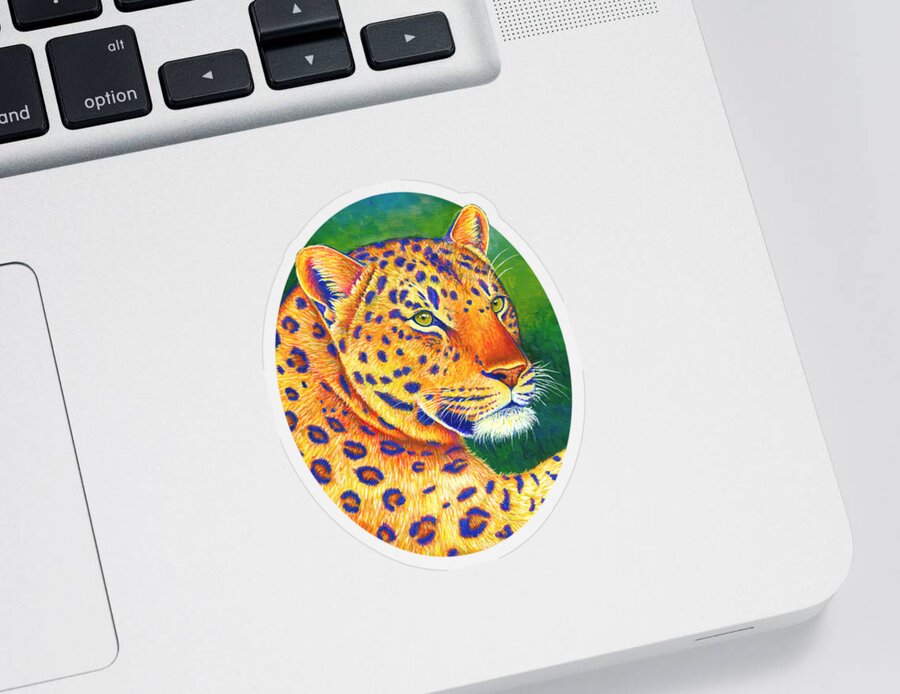 Leopard Sticker featuring the painting Queen of the Jungle - Colorful Leopard by Rebecca Wang