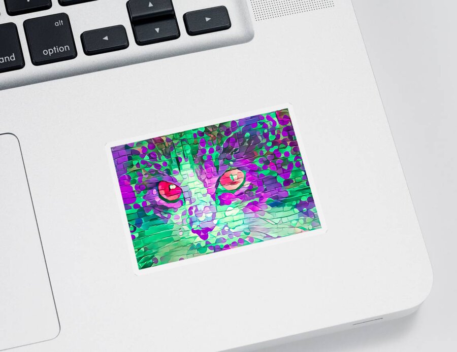 Daubs Sticker featuring the digital art Colorful Paint Daubs Kitten Purple by Don Northup