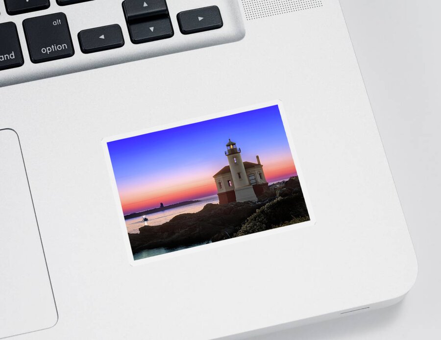 Lighthouse Sticker featuring the photograph Crab Boat At The Bandon Lighthouse by James Eddy