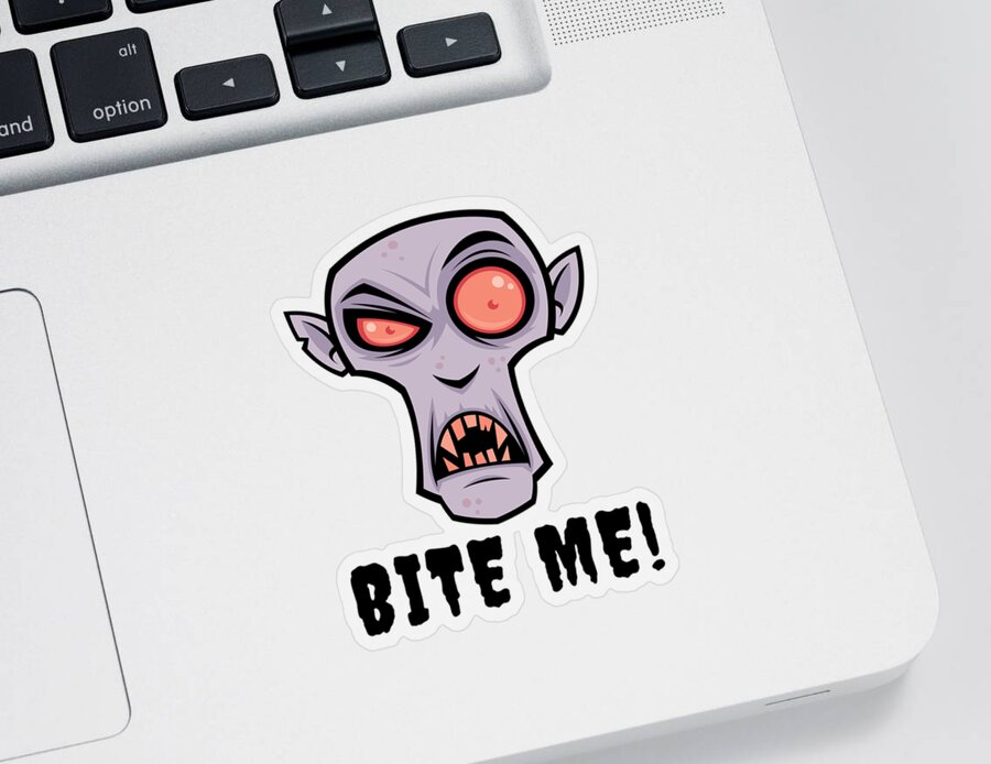 Cartoon Sticker featuring the digital art Creepy Vampire Cartoon with Bite Me Text by John Schwegel