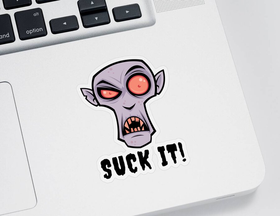 Cartoon Sticker featuring the digital art Creepy Vampire Cartoon with Suck It Text by John Schwegel