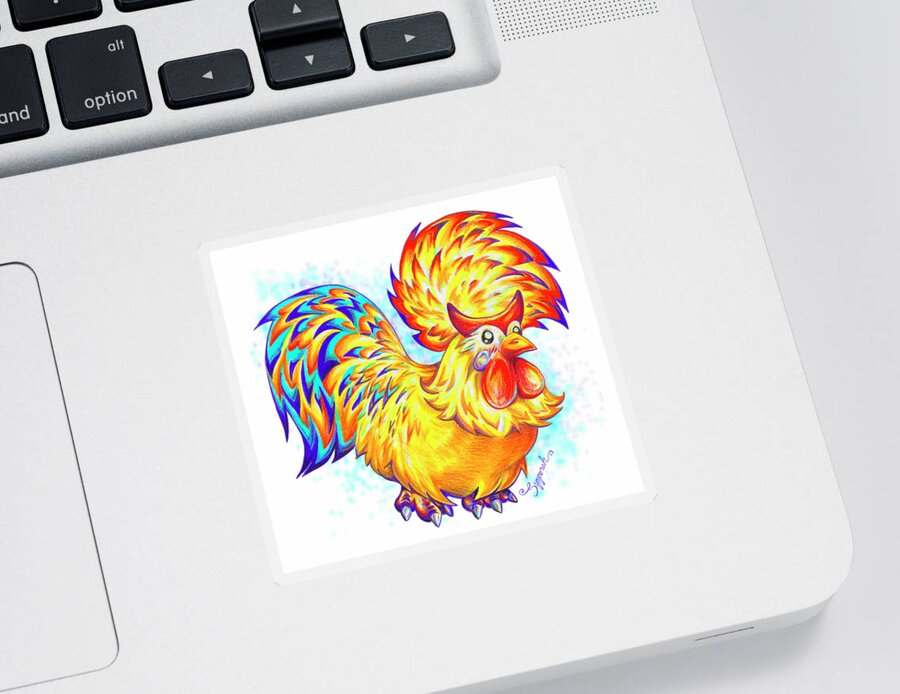 Nature Sticker featuring the drawing Cute Cartoon Rooster I by Sipporah Art and Illustration