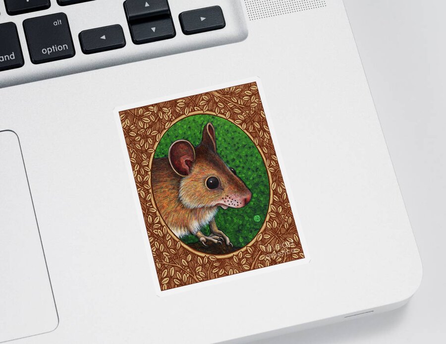 Animal Portrait Sticker featuring the painting Deer Mouse Portrait - Brown Border by Amy E Fraser