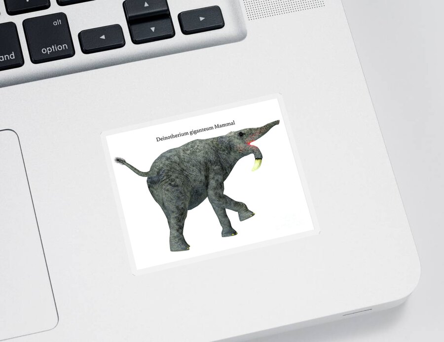 Deinotherium Sticker featuring the digital art Deinotherium Mammal Tail with Font by Corey Ford