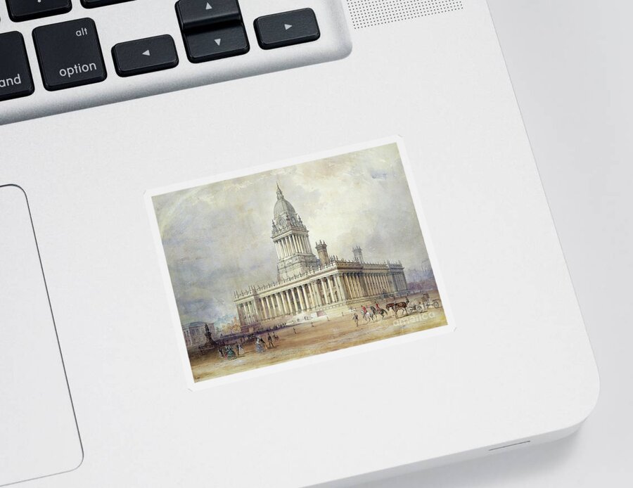 Design Sticker featuring the painting Design For Leeds Town Hall, 1854 Watercolor by Cuthbert Brodrick