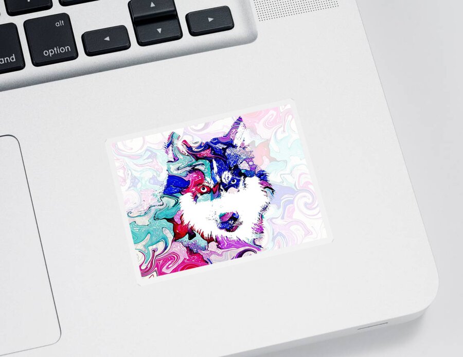 Dog Sticker featuring the mixed media Dog 148 Husky by Lucie Dumas