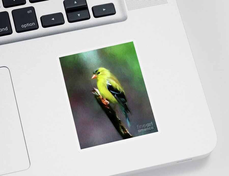 Yellow Finch Sticker featuring the digital art Dressed To Kill by Tina LeCour
