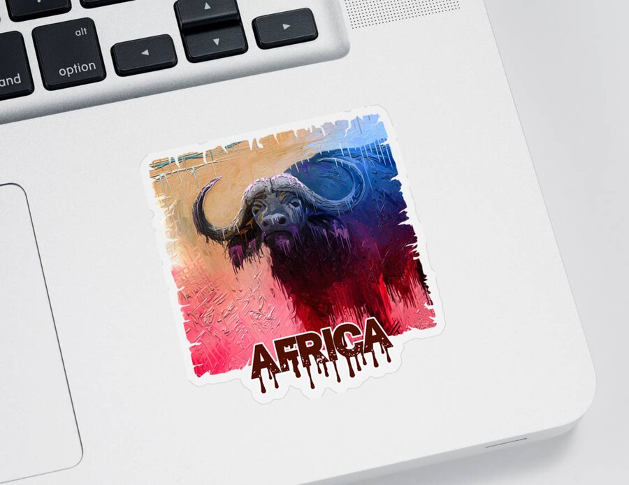 Network Sticker featuring the painting Dripping Buffalo by Anthony Mwangi