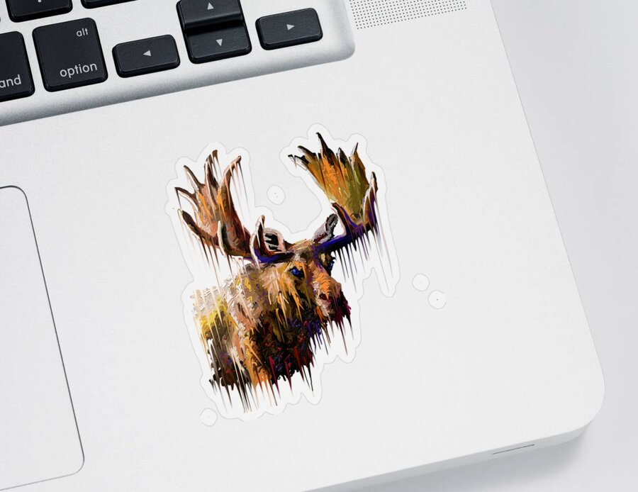 Mammal Sticker featuring the painting Dripping Moose by Anthony Mwangi